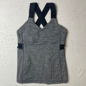 Lululemon Athletica Gray‎ Heathered Crossback Tank Top Built In Bra Size 8